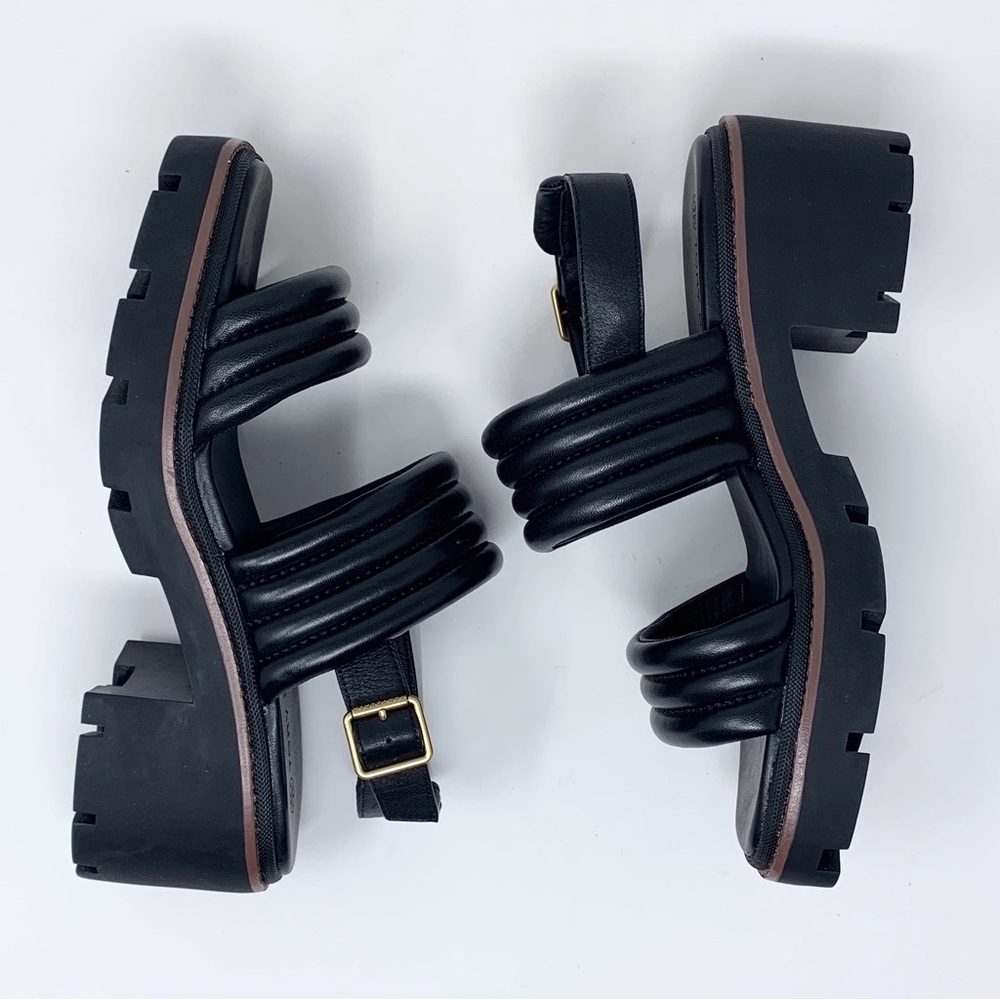 NEW Tory Burch Lug Sole Heeled Sandals (Sz 9) Quilted Leather Slingback Black - Picture 6 of 13